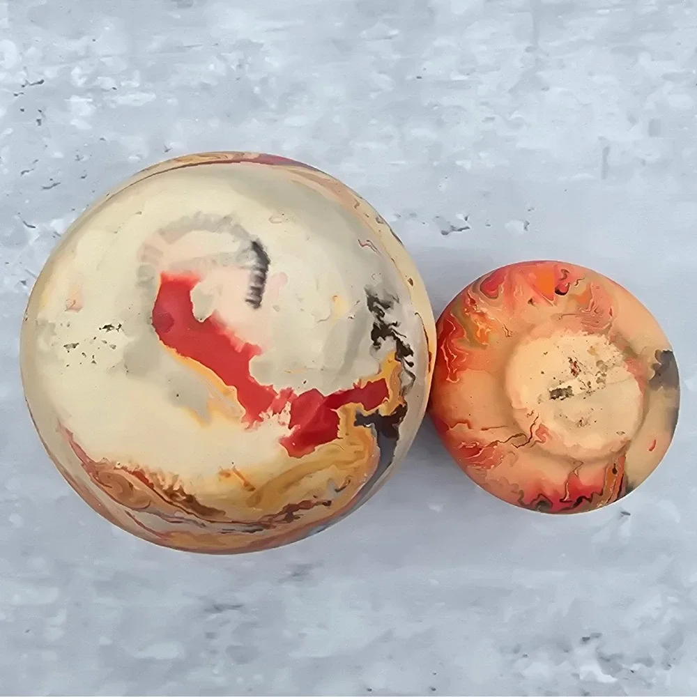Nemadji Native American Clay Pottery Marbled Swirl Vases Set of 2 Red Orange Tan